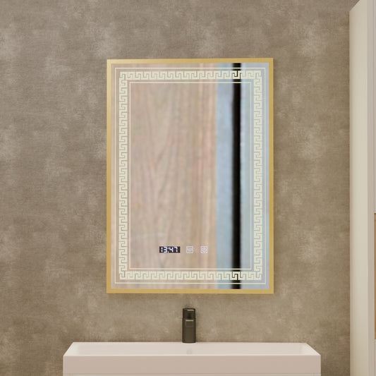 Bruno Touch LED Mirror with Defog System, Clock and Temperature 60x80 cm Brushed Silver Frame