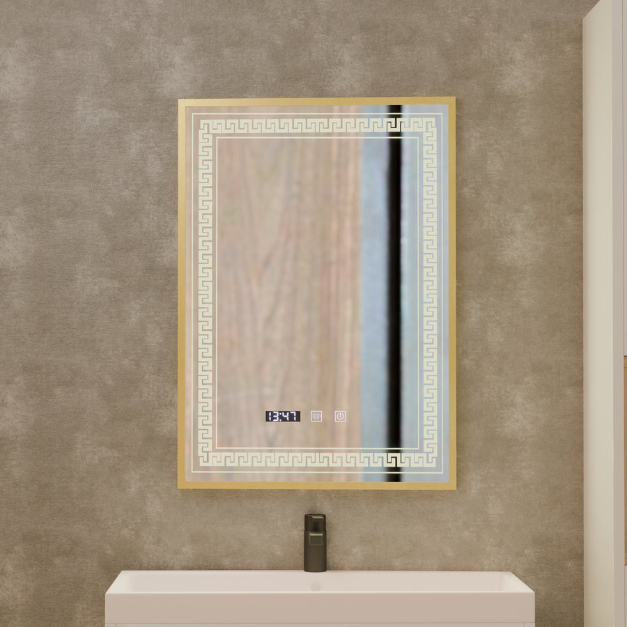 Bruno Touch LED Mirror with Defog System, Clock and Temperature 60x80 cm Brushed Silver Frame