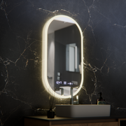 Oval LED Mirror, 50x100cm, Lucia Sensor Marcello, Demister System, Clock & Thermometer, Dimmable