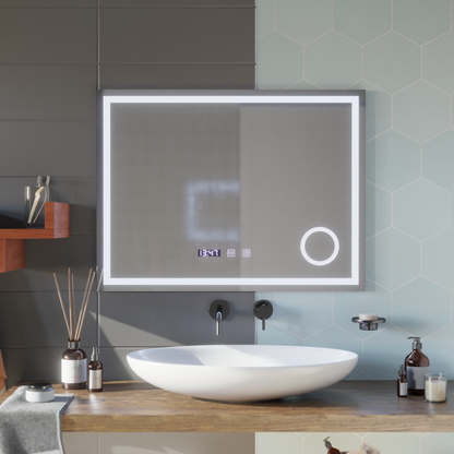 LED Touch Mirror Gunter Defog System, Clock and Temperature 80x60 cm Cosmetic Magnifier