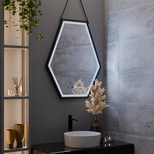 Rectangular LED mirror, 55x70cm, Marcello MotionGlow sensor, De-fogging system, Clock & Thermometer, Dimmable