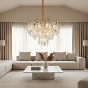 Candelabru Cristal VETRA Eleganza 9xE14, D50 cm, Auriu, Inaltime Reglabila, Metal si Cristal