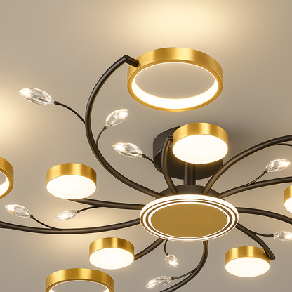 KARINA LED Chandelier with Remote Control, 68W, 10 Elements, Warm/Cold/Neutral Light, Dimmable, Gold