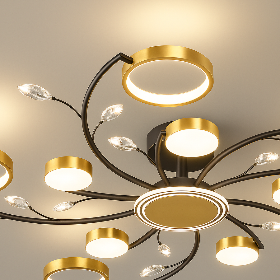 KARINA LED Chandelier with Remote Control, 68W, 10 Elements, Warm/Cold/Neutral Light, Dimmable, Gold