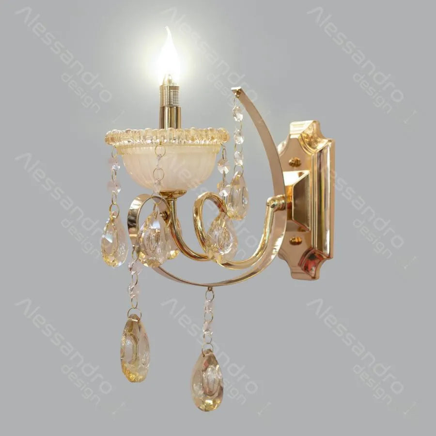 Giala Wall Lamp, 1*E14, Gold, Metal and Crystal