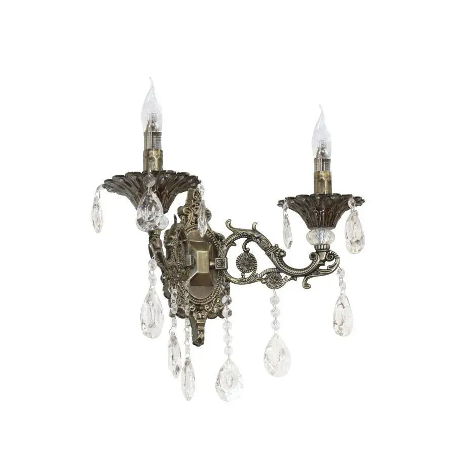 SANSSOUCI Royal Wall Lamp, 2*E14, Metal and Crystal, Antique Bronze