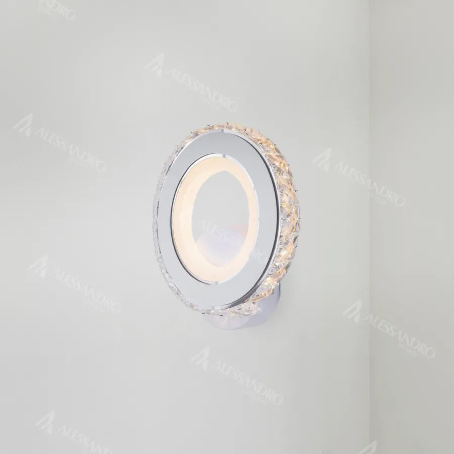Borandis 20W LED Wall Lamp, White with Chrome, Acrylic and Crystal, Cold/Warm/Neutral Light