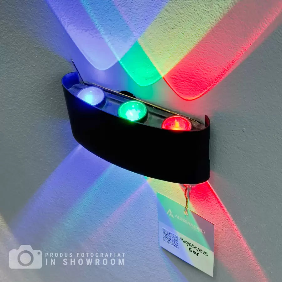 Fantas Indoor/Outdoor RGB LED Wall Lamp, 6 Sources x 1W, IP65, Black, 3000K