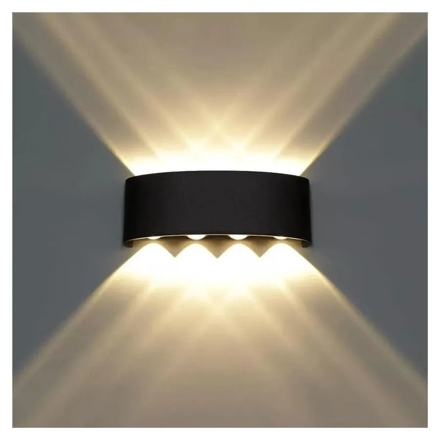 Fantas Outdoor and Indoor LED Wall Lamp, 8 Sources x 1W, IP65, Metallic, Black, 3000K
