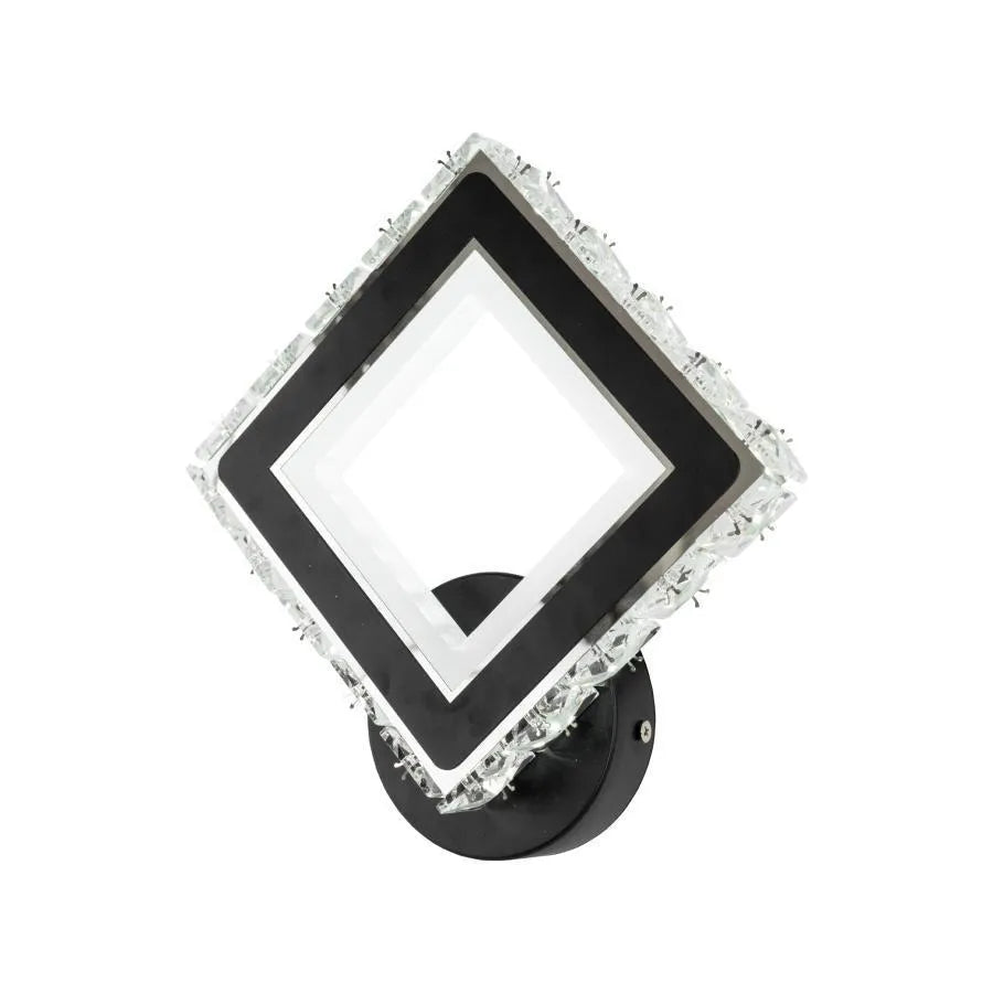 TERRANO LED Wall Lamp with Crystals, Square, 24W, Cold/Warm/Neutral Light, Black &amp; Stainless Steel