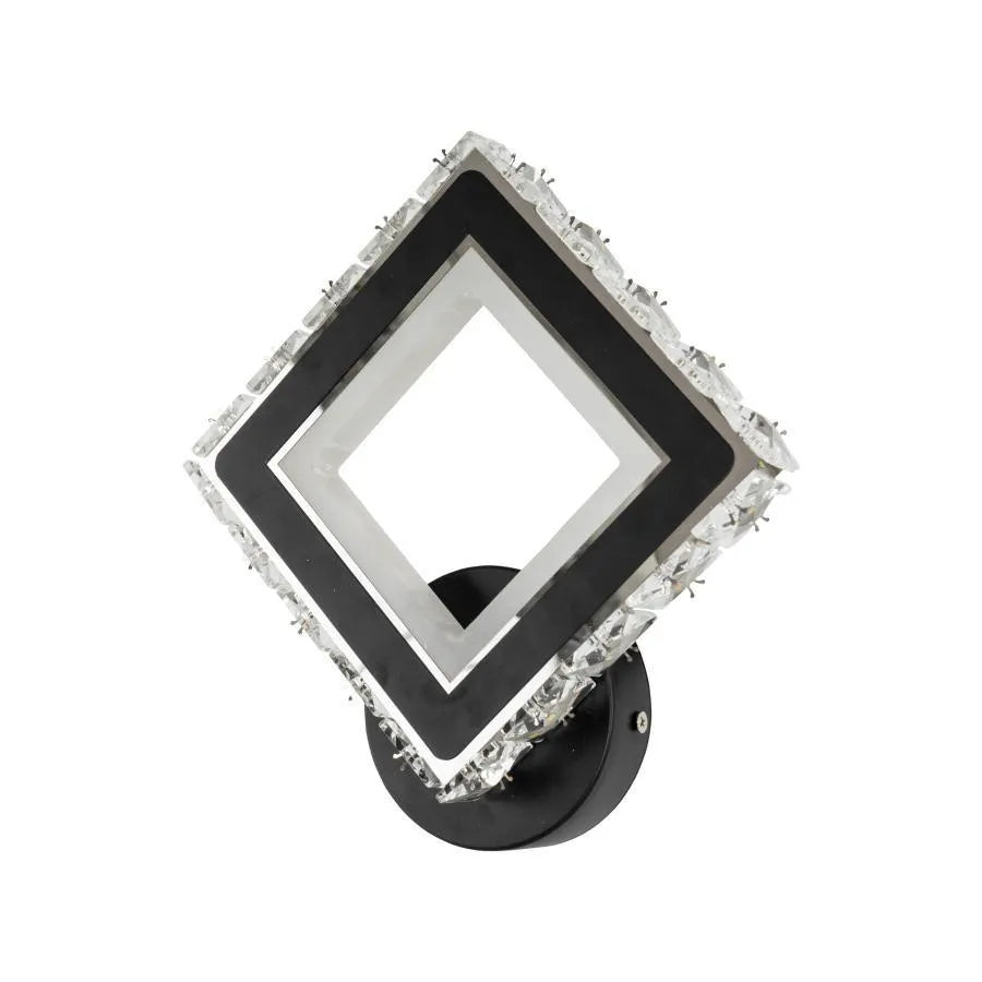 TERRANO LED Wall Lamp with Crystals, Square, 24W, Cold/Warm/Neutral Light, Black &amp; Stainless Steel