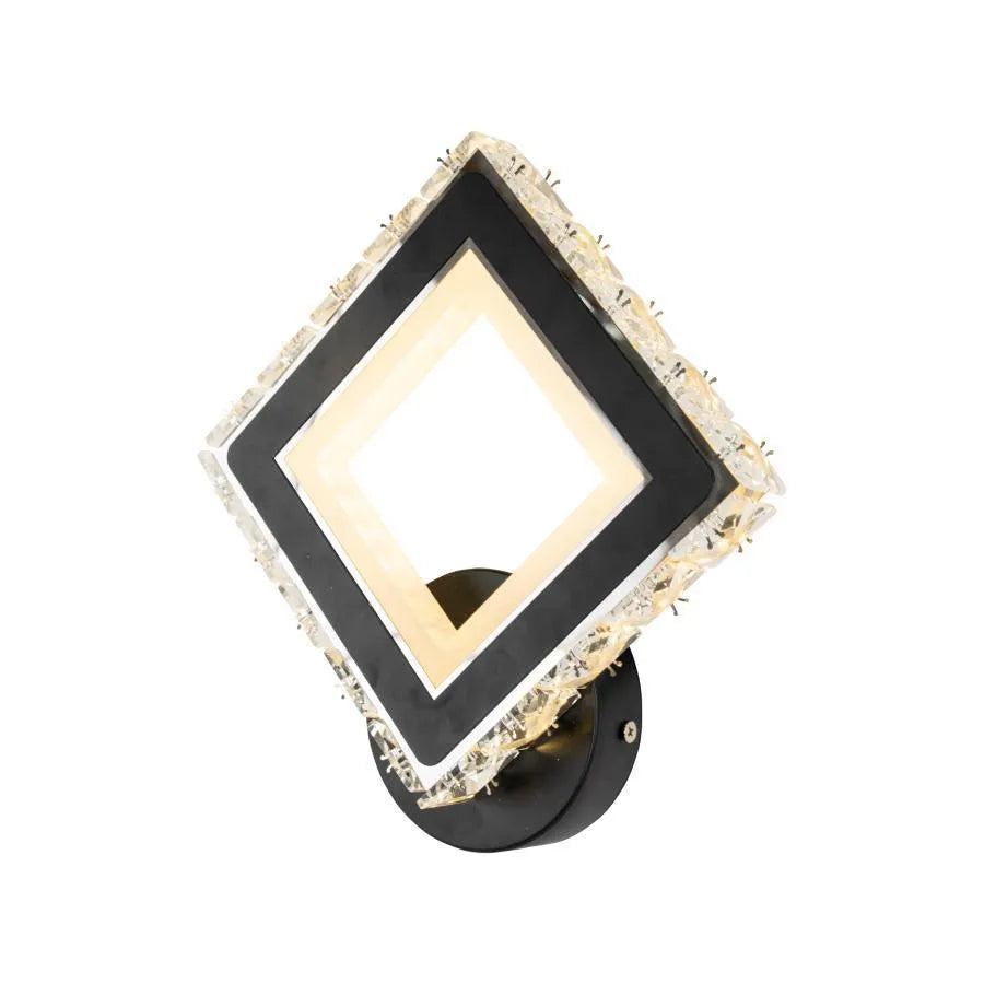 TERRANO LED Wall Lamp with Crystals, Square, 24W, Cold/Warm/Neutral Light, Black &amp; Stainless Steel