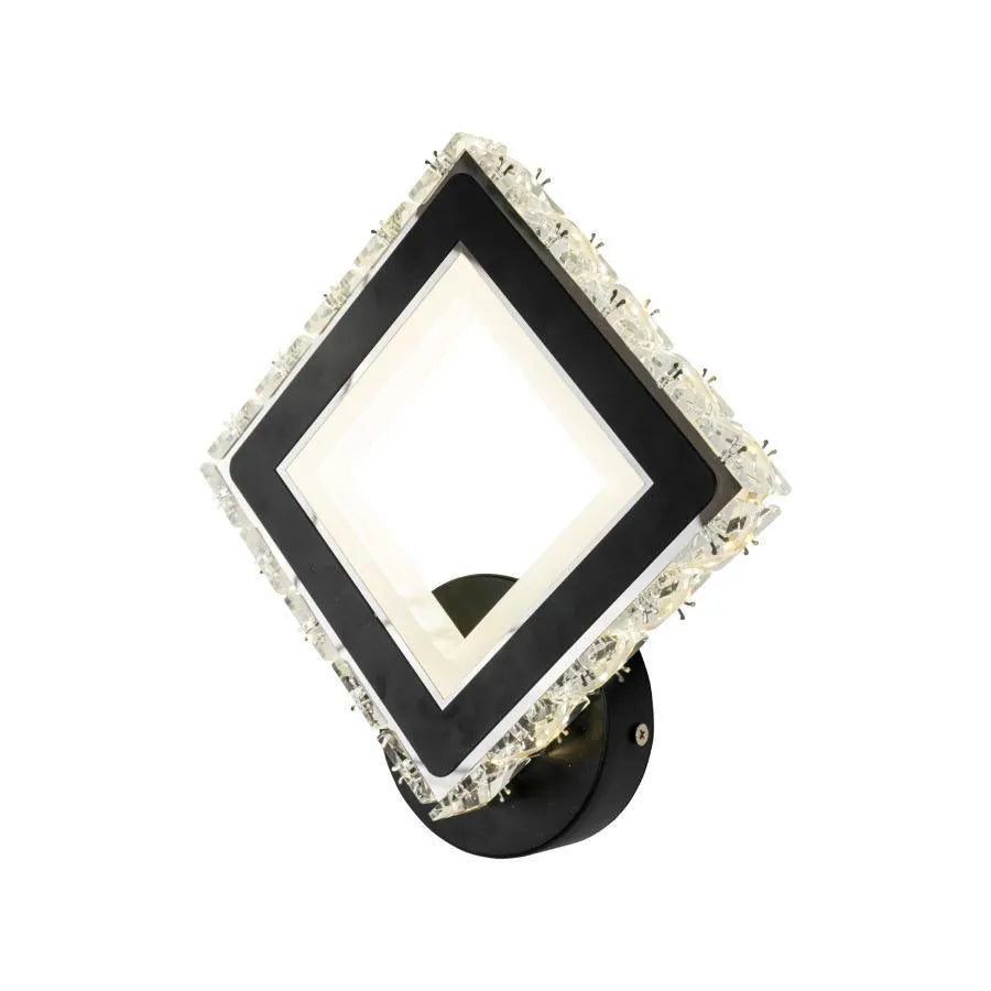 TERRANO LED Wall Lamp with Crystals, Square, 24W, Cold/Warm/Neutral Light, Black &amp; Stainless Steel