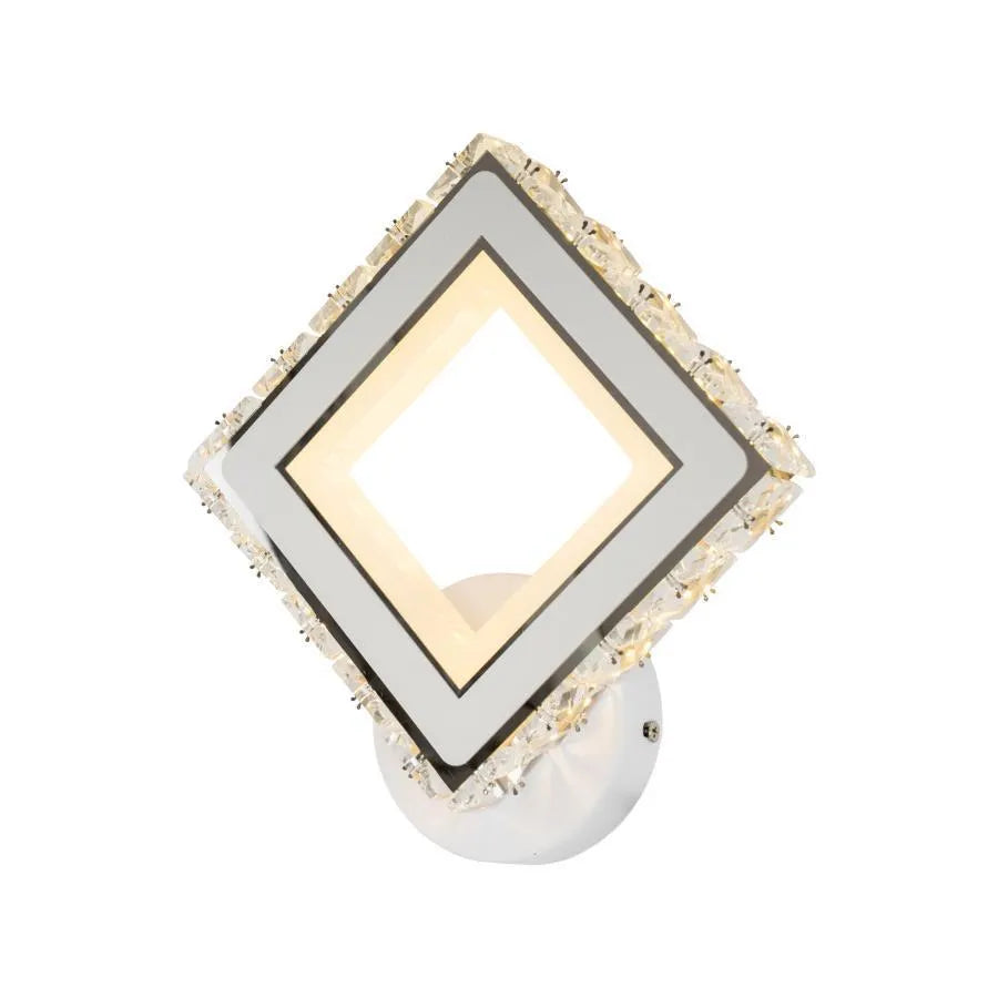 TERRANO LED Wall Lamp with Crystals, Square, 24W, Cold/Warm/Neutral Light, White &amp; Stainless Steel