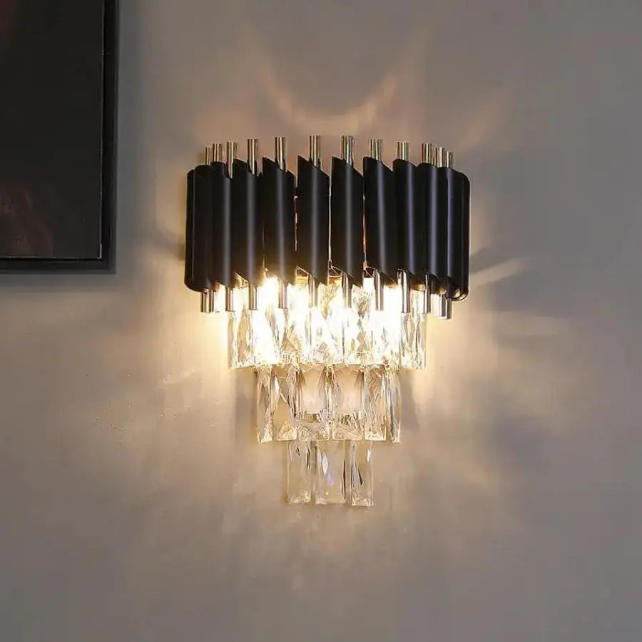 Mughi Wall Lamp, 2*E14, Metal and Crystal, Black and Gold