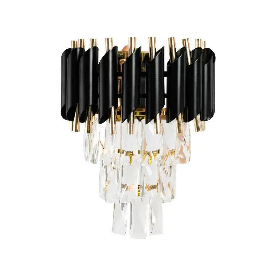 Mughi Wall Lamp, 2*E14, Metal and Crystal, Black and Gold