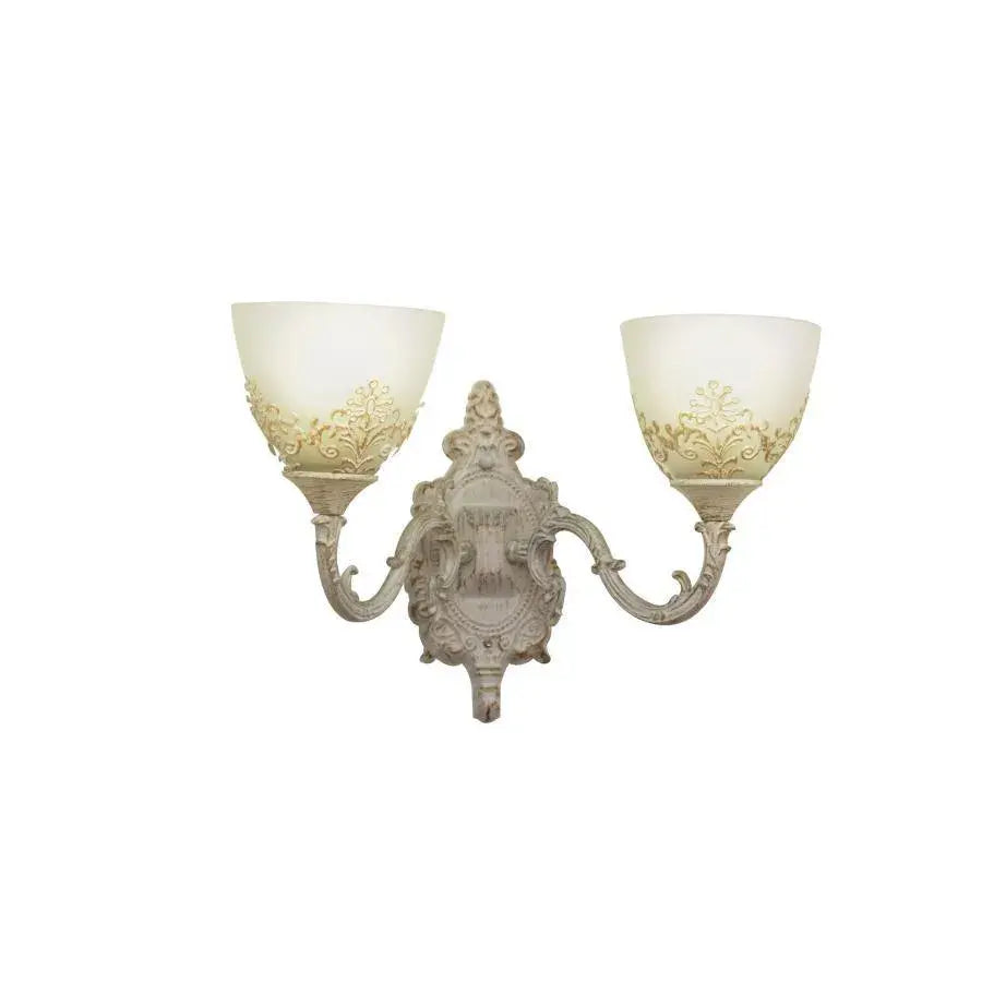 Rustic COTTAGE Wall Lamp, 2*E27, White, Metal and Glass