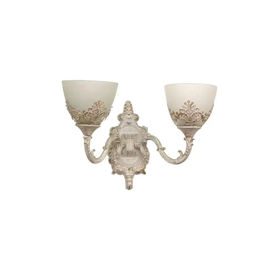 Rustic COTTAGE Wall Lamp, 2*E27, White, Metal and Glass