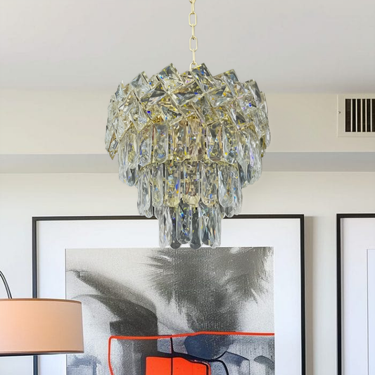 WINDSOR Petito Crystal Chandelier 3xE27, Diameter 30cm, Shiny Gold, Adjustable Height