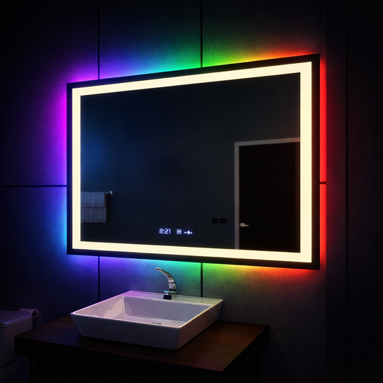 Rectangular LED Mirror, 100x60cm, Verite MotionGlow Marcello, De-fogging System, Clock & Thermometer, Dimmable, W09/100X60BTRGB Marcello Mirrors Default Title Alessandro Design