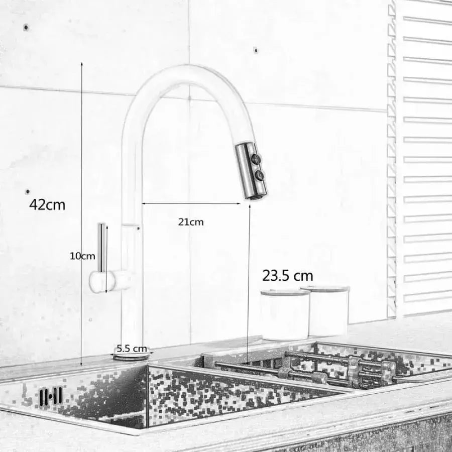 Kitchen Faucet with Pull-out Spray, Sanitary Brass, White, CF/1035/A