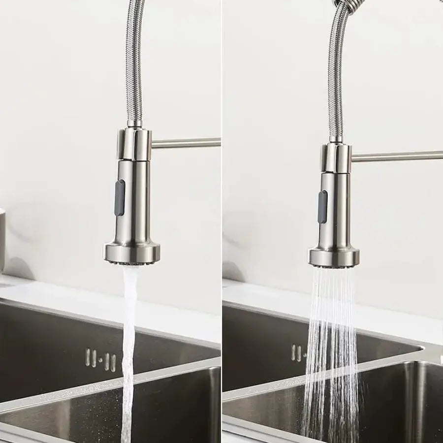 Kitchen Faucet with Pull-out Spray, Stainless Steel and Chrome Brass, YD/101