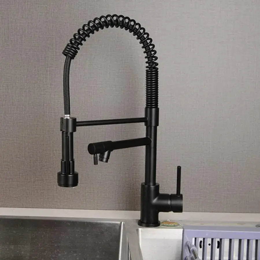 Kitchen Faucet with Pull-out Spray, Stainless Steel and Black Brass, YD/202