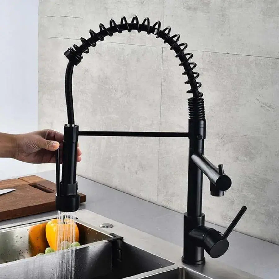 Kitchen Faucet with Pull-out Spray, Stainless Steel and Black Brass, YD/202