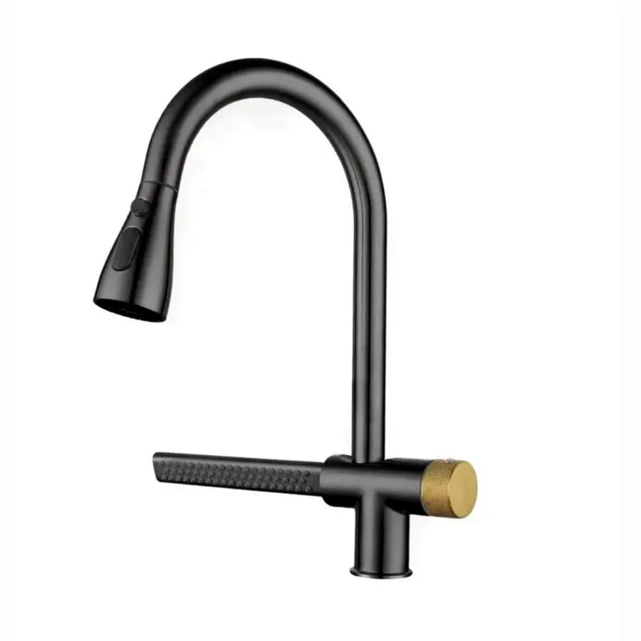 Kitchen Faucet with Pull-out Shower, Black Stainless Steel, Waterfall Function YB1500H