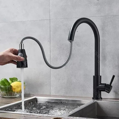 Kitchen Faucet with Pull-out Spray, SUS304 Stainless Steel, Black, HS003