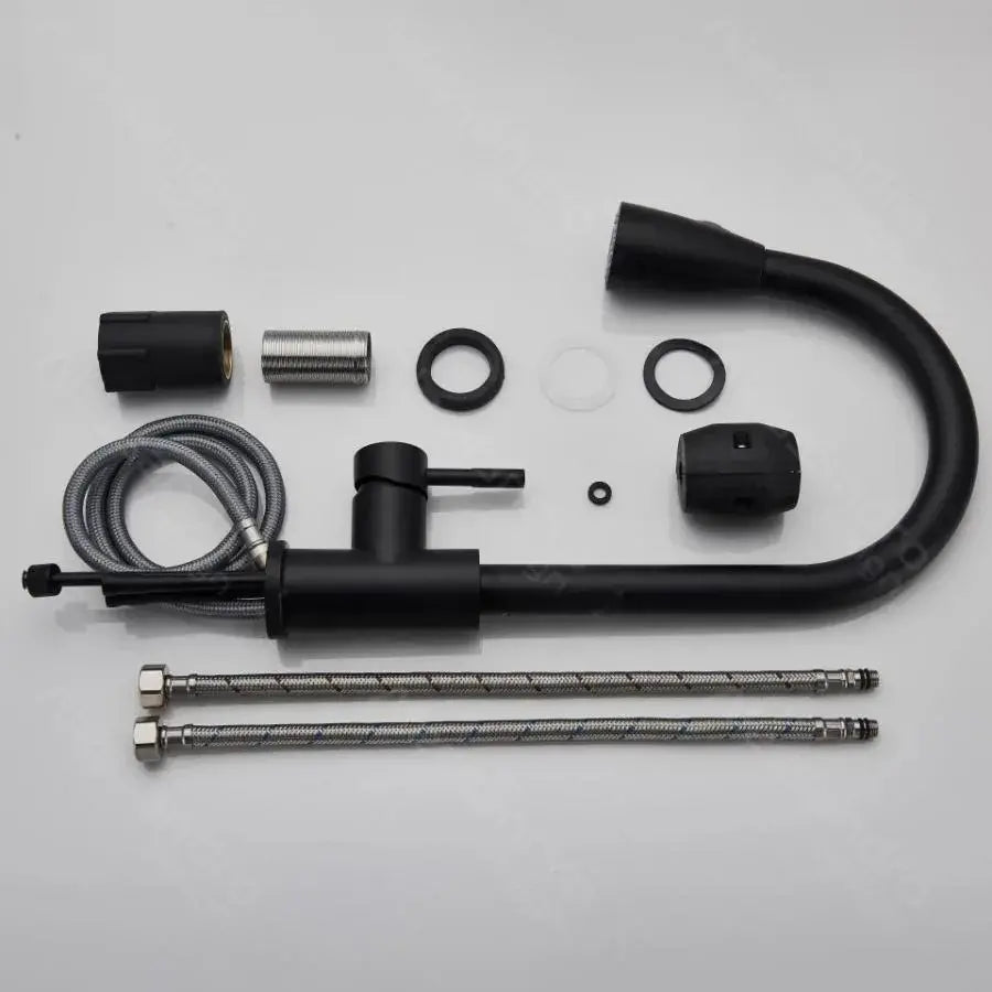 Kitchen Faucet with Pull-out Spray, SUS304 Stainless Steel, Black, HS003