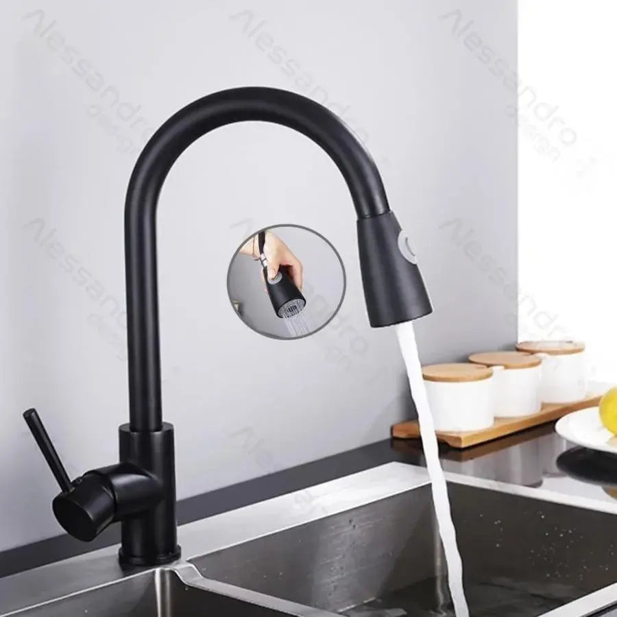 Kitchen Faucet with Pull-out Spray, SUS304 Stainless Steel, Black, HS003