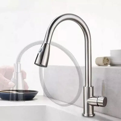 Kitchen Faucet with Pull-out Spray, SUS304 Stainless Steel, Satin Finish, CF018
