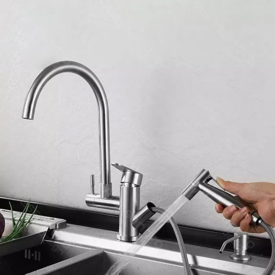 Kitchen Faucet with Pull-out Spray, SUS304 Stainless Steel, Satin Finish, CF034