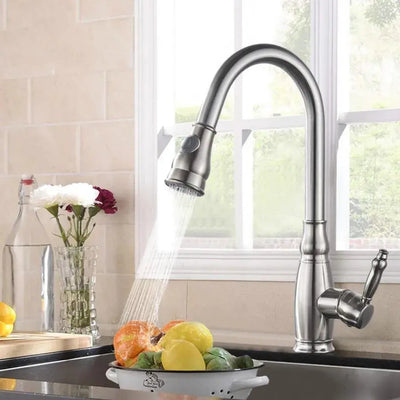 Kitchen Faucet with Pull-out Spray, SUS304 Stainless Steel, Satin Finish, YSQ/105