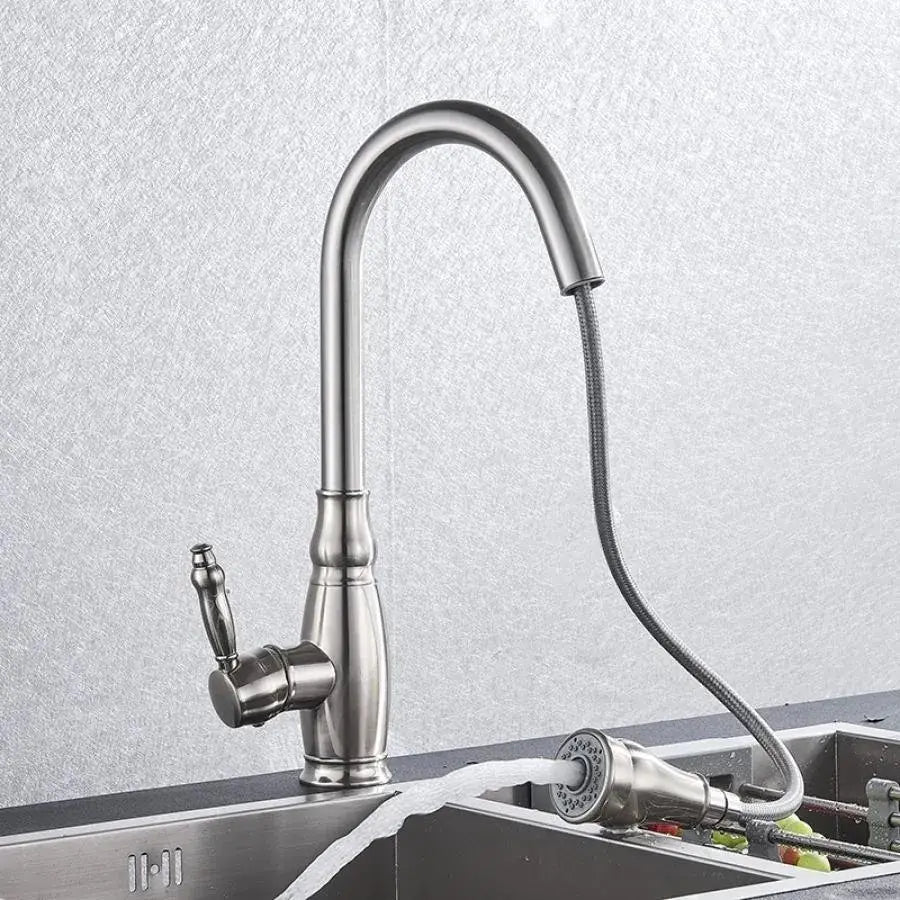 Kitchen Faucet with Pull-out Spray, SUS304 Stainless Steel, Satin Finish, YSQ/105