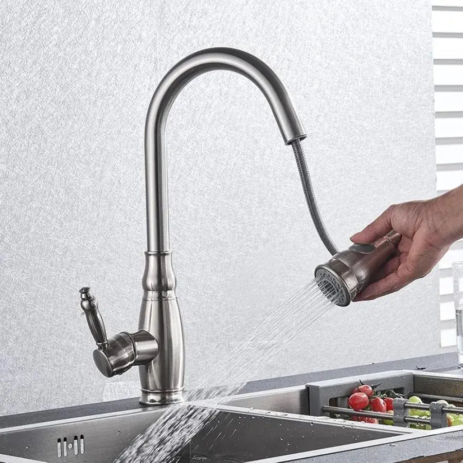 Kitchen Faucet with Pull-out Spray, SUS304 Stainless Steel, Satin Finish, YSQ/105