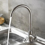 Single Lever Kitchen Faucet Swivel Spout Ceramic Cartridge Satin Stainless Steel Connections Fixing Kit Included CF001