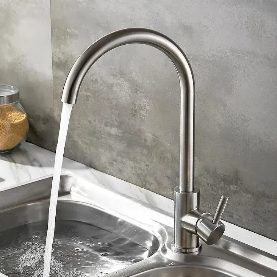 Single Lever Kitchen Faucet Swivel Spout Ceramic Cartridge Satin Stainless Steel Connections Fixing Kit Included CF001