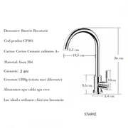 Single Lever Kitchen Faucet Swivel Spout Ceramic Cartridge Satin Stainless Steel Connections Fixing Kit Included CF001
