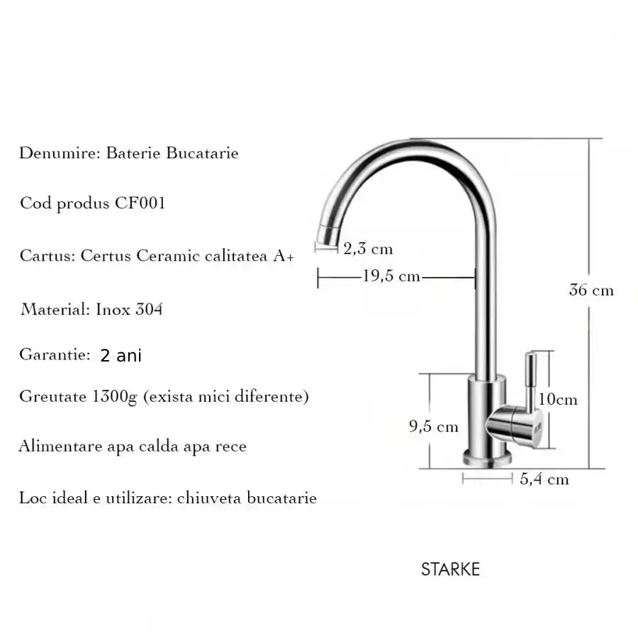 Single Lever Kitchen Faucet Swivel Spout Ceramic Cartridge Satin Stainless Steel Connections Fixing Kit Included CF001