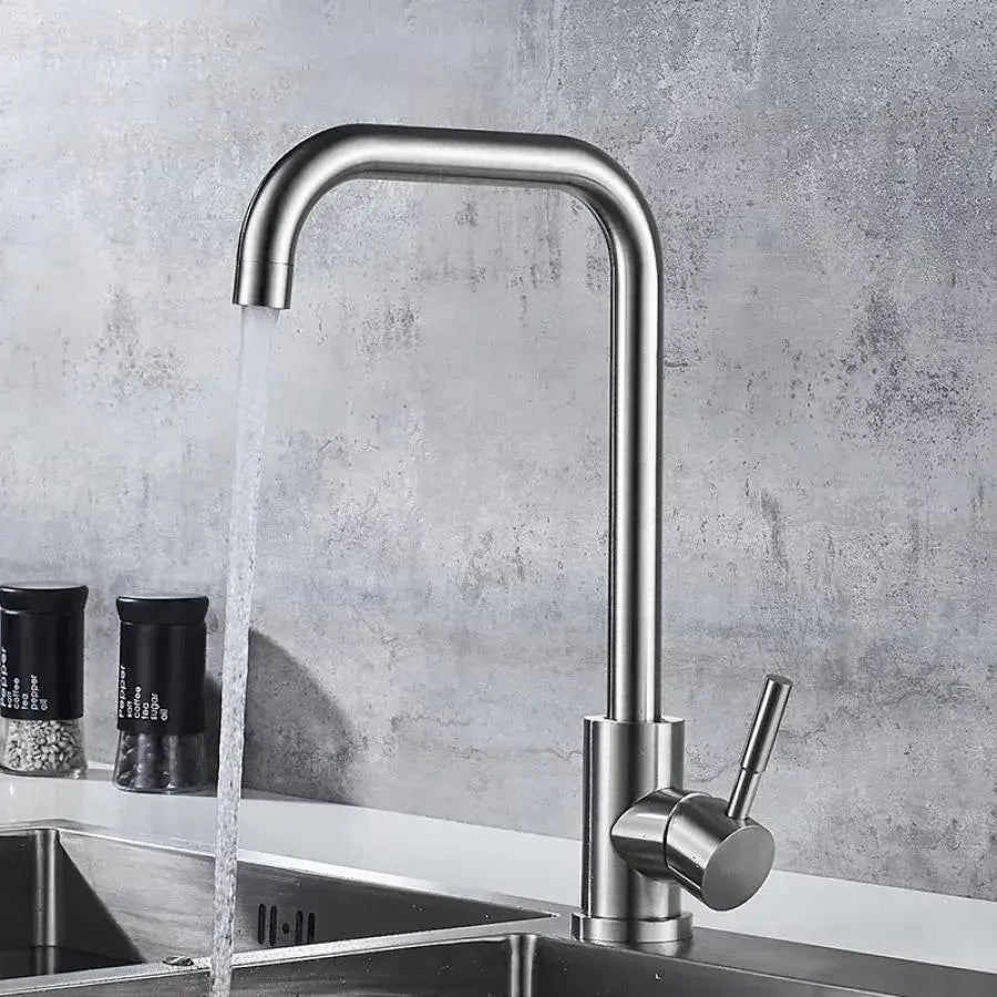 Single Lever Kitchen Faucet Swivel Spout Ceramic Cartridge Satin Stainless Steel Connections Fixing Kit Included CF002