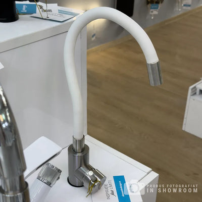 Faucet with Flexible Spout, SUS304 Stainless Steel, Satin and White, CF025WH