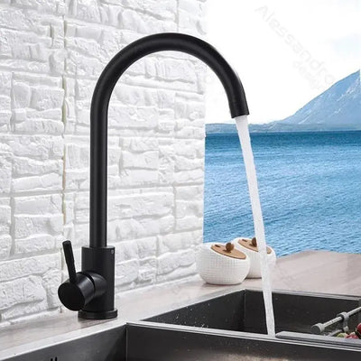 Single Lever Kitchen Faucet Swivel Spout Ceramic Cartridge Stainless Steel Satin Black Fittings Fixing Kit Included HS001