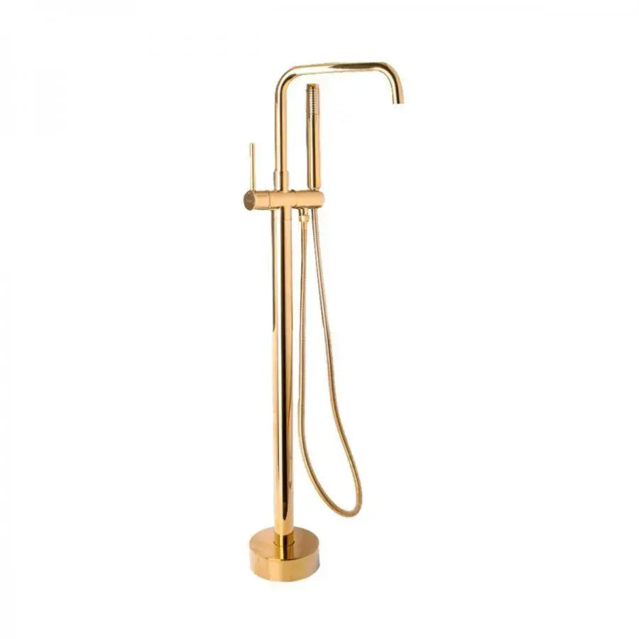 Floor Mounted Faucet with Plunger and Hose, Sanitary Brass, Gold, CF2041