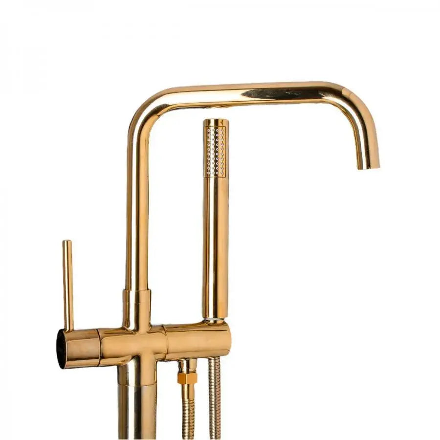 Floor Mounted Faucet with Plunger and Hose, Sanitary Brass, Gold, CF2041