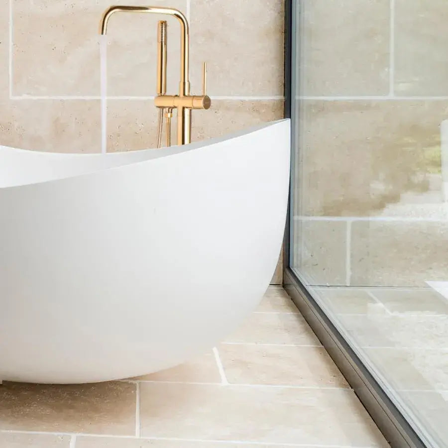 Floor Mounted Faucet with Plunger and Hose, Sanitary Brass, Gold, CF2041