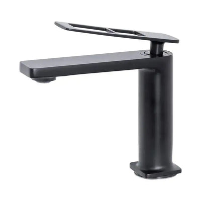 Single-lever basin faucet, ceramic cartridge, sanitary brass, black, connections and fixing kit included 9707H