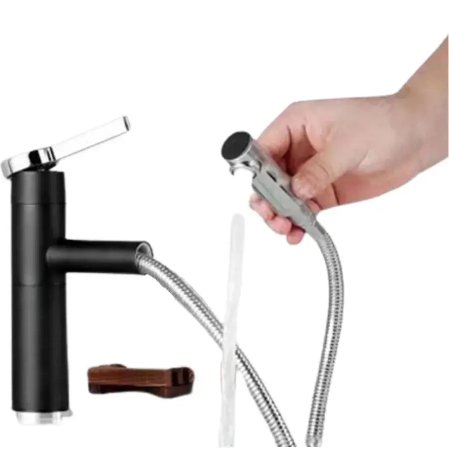 Basin Mixer with Pull-out Shower, Sanitary Brass, Black, WZX/2022
