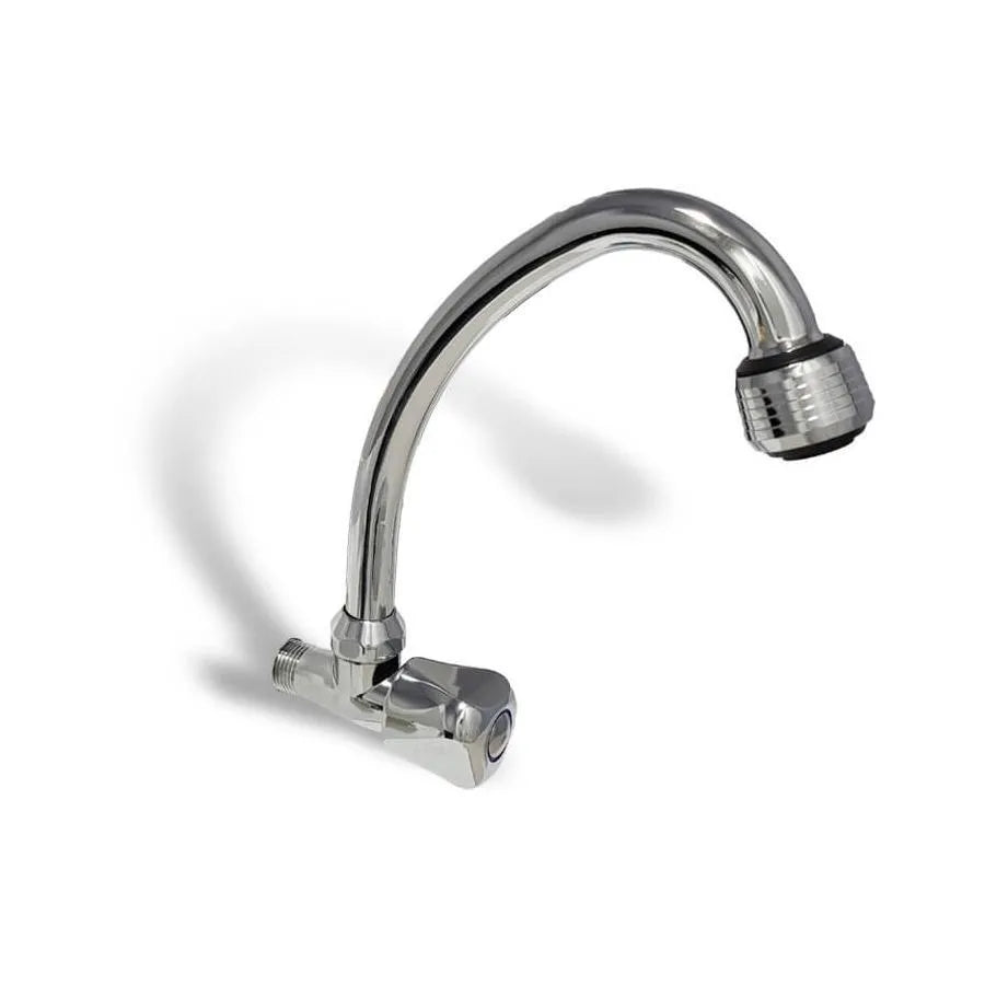 Cold Water Wall Mounted Faucet with Rotating Spout Silver Alloy 